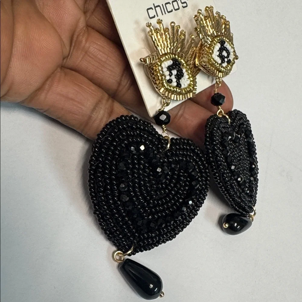 Chico’s Beaded Heart & Eye Dangle Earrings